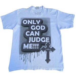 Vintage Only God Can Judge Me White Black Graphic T-shirt